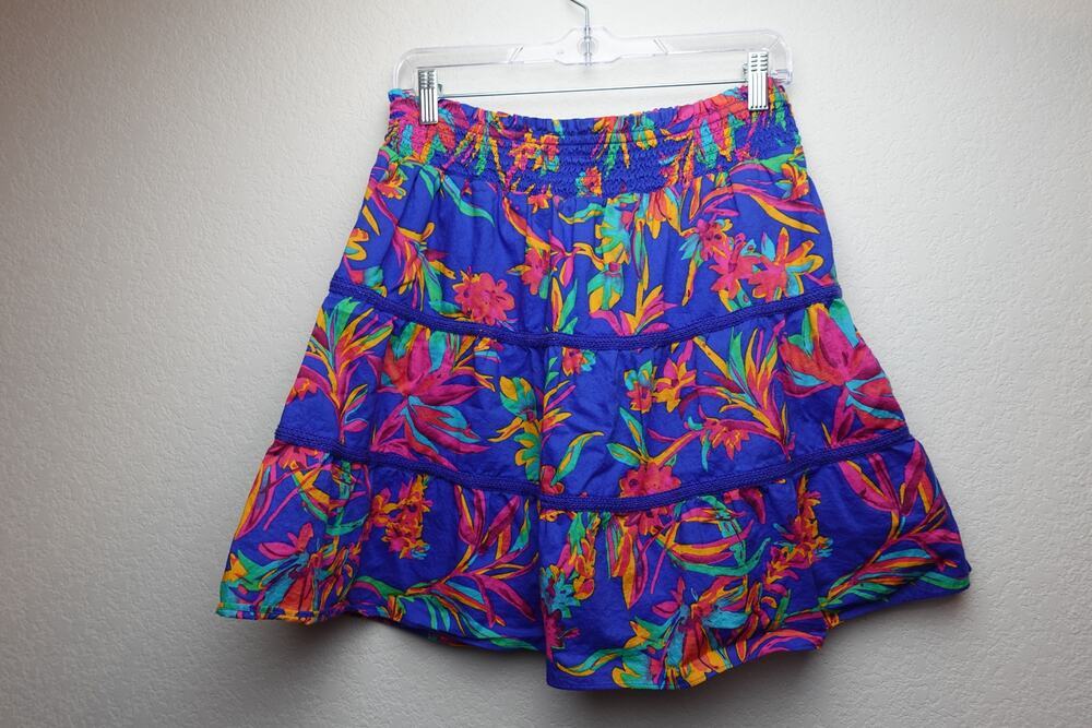 J. Crew Women's Tropical Floral 100% Cotton Smocked Waisted skirt size M
